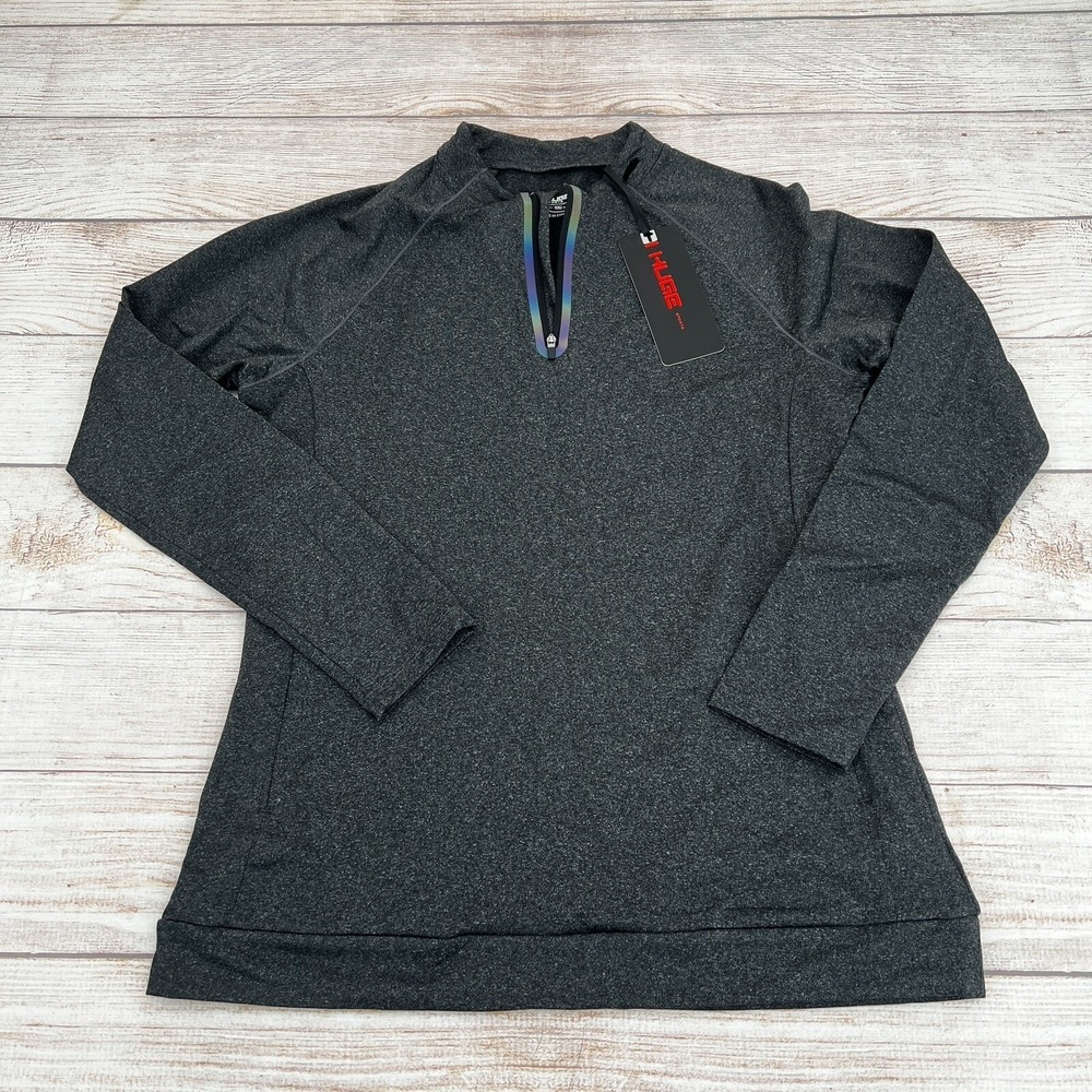 Women's teens Huge Sports quick dry, Stretch Dark Gray 3/4 Zip Pullover Size 2XL